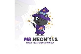 fun cat cartoon plastering product logo