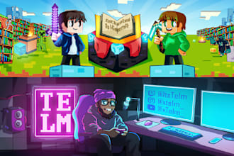 draw anime or cartoon gaming banner youtube, twitch and kick