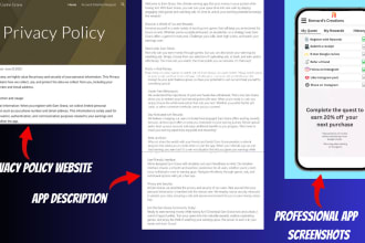 setup play store app publishing, privacy policy website, and screenshots