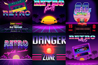 make 80s retro vintage 3d logo chrome and neon style