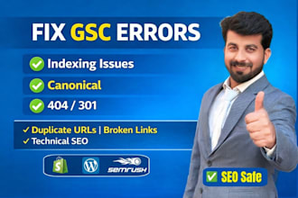 fix 404 broken links, gsc indexing issues and canonical issues