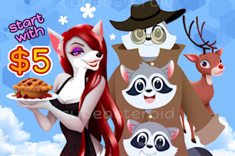 draw cartoons characters design, fanart, poster, sticker, tshirt illustration