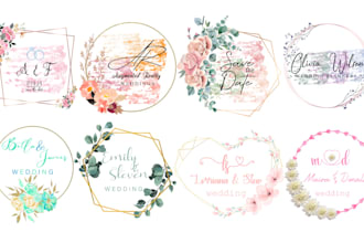 design watercolor floral wedding logo and invitation cards