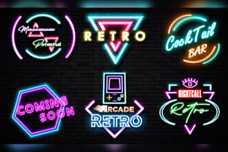 create retro vintage neon style logo cover art, 80s retro