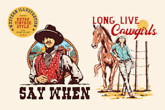 draw vintage western handdrawn illustration