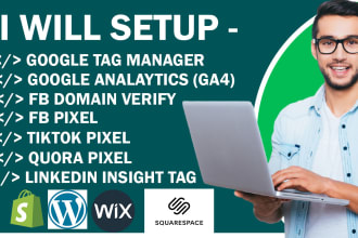 setup google tag manager, ga4,fb,tiktok,quora pixel, etc for your new website