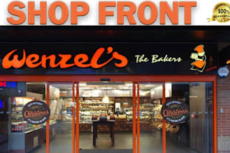 do shop front window graphic sign board scenery, house or store front pylon sign