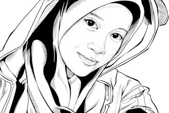 create black and white lineart illustrations in vector style