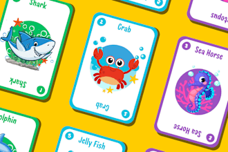 design any type of flash cards with digital illustrations