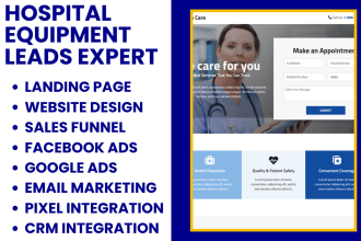 design hospital equipment landing page medicare website pharmacy sales funnel