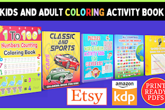 create kids or adults coloring or  activity book interiors and cover designs kdp