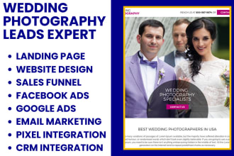 design wedding photography landing page videography website event planing funnel