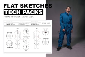 create tech pack and flat sketches for fashion design
