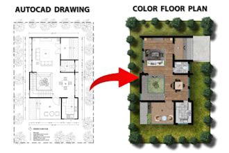 design house plans, 2d autocad drawings and color floor plan