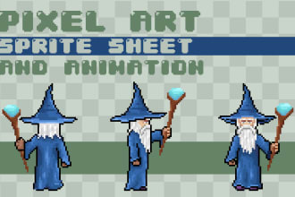 design pixel art sprite sheet and animation