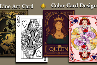 poetry line art illustration, tarot card with dark art, playing card ,poker card