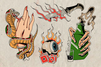 draw custom american traditional tattoo design for you