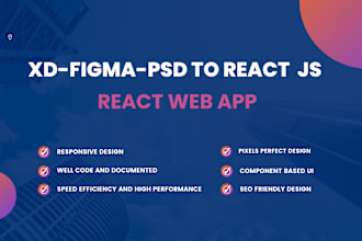 convert psd, figma to react js responsive web app