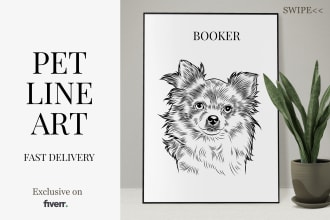 draw an awesome black and white line art style of your pet portrait