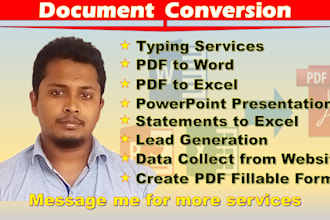 convert PDF to word, excel, powerpoint, data collection and typing services