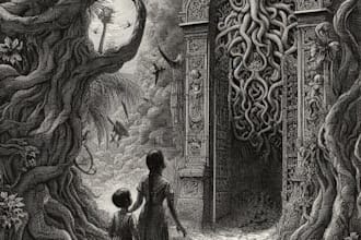 draw detailed gothic dark art illustration, engraving style