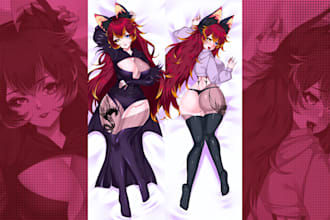 draw custom dakimakura and body pillow for your oc, vtuber, anime or game char