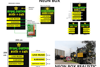 design mock up and size sign board, neon box, neon lettering