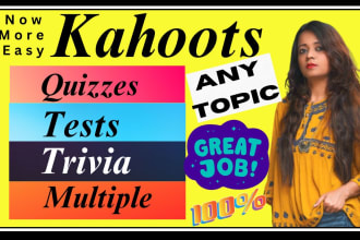 create kahoot, quizzes, trivia, tests, mcqs, questions, jotform, etc