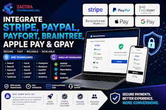 integrate stripe, paypal, payfort, braintree, apple pay and gpay