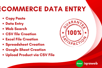 do data entry for ecommerce store products csv file copy paste