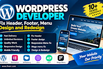 fix wp header, footer, wp bakery, mega menu, redesign, elementor