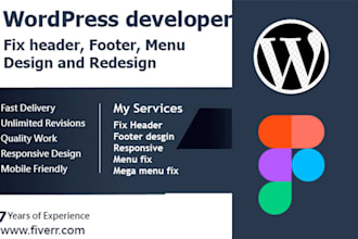 fix wp header, footer, wp bakery, mega menu, redesign, elementor