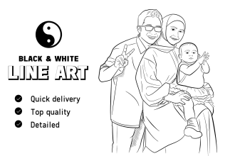 create portrait family illustration, line art style
