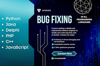 fix bugs in all programming languages, python javascript , java , delphi , PHP