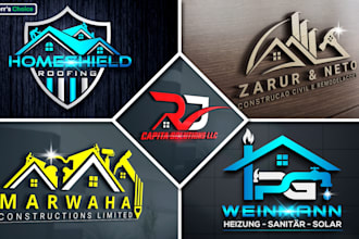 3d, real estate realtor property construction, home roofing building logo design