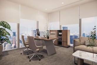 do modern office interior design and realistic 3d renders