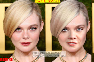 do face swap,head change,photo editing and change color in photoshop editing