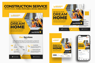 design modern construction, home repair, handyman flyer, eddm postcard, banner