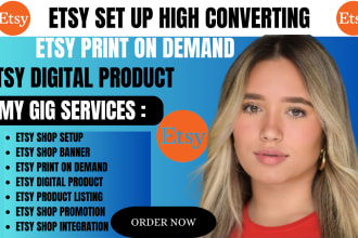 setup etsy digital product, etsy shop, etsy seo promotion, etsy print on demand