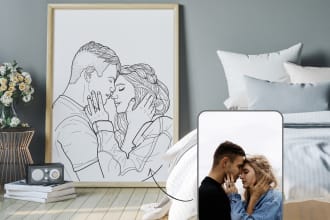 create a portrait of a couple in the style of line art
