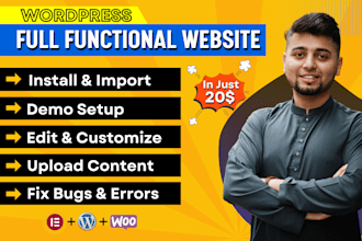 install wordpress theme, import demo content, edit wordpress website