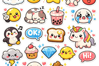 draw cute kawaii doodles cartoon for stickers, emoticons
