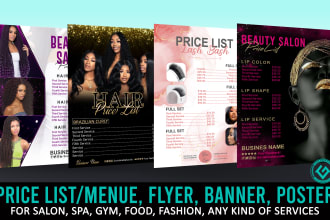 do price lists, sell sheets, menu, and flyers for salon, spa, food