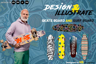 design and illustrate skateborad and surfboard according to your need