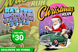 draw cartoon car monster rat fink style tshirt illustration