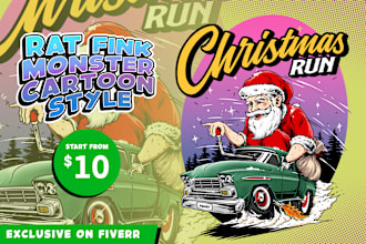 draw cartoon car monster rat fink style tshirt illustration