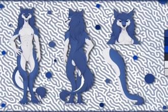 draw amazing fursona furry character and reference sheet