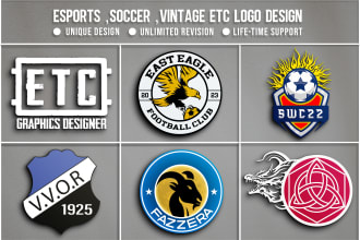 do modern ,unique ,minimalist esports ,soccers ,vintage logo