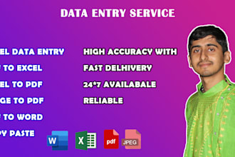 excel data entry, pdf to image, image to pdf, copy paste,