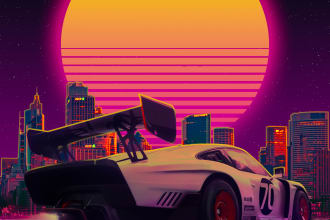 make a synthwave theme album cover or poster or wall art customized for you